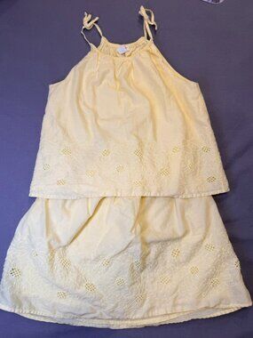 Crewcuts J. Crew Girls Yellow Floral Eyelet Embroidery 2 Piece Top Skirt Size 8
